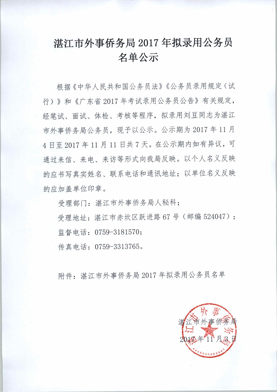 湛江市外事侨务局2017年拟录用公务员名单公示_副本.jpg